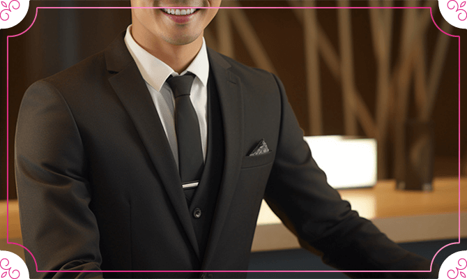 受付男性の写真。丁寧な対応を保証