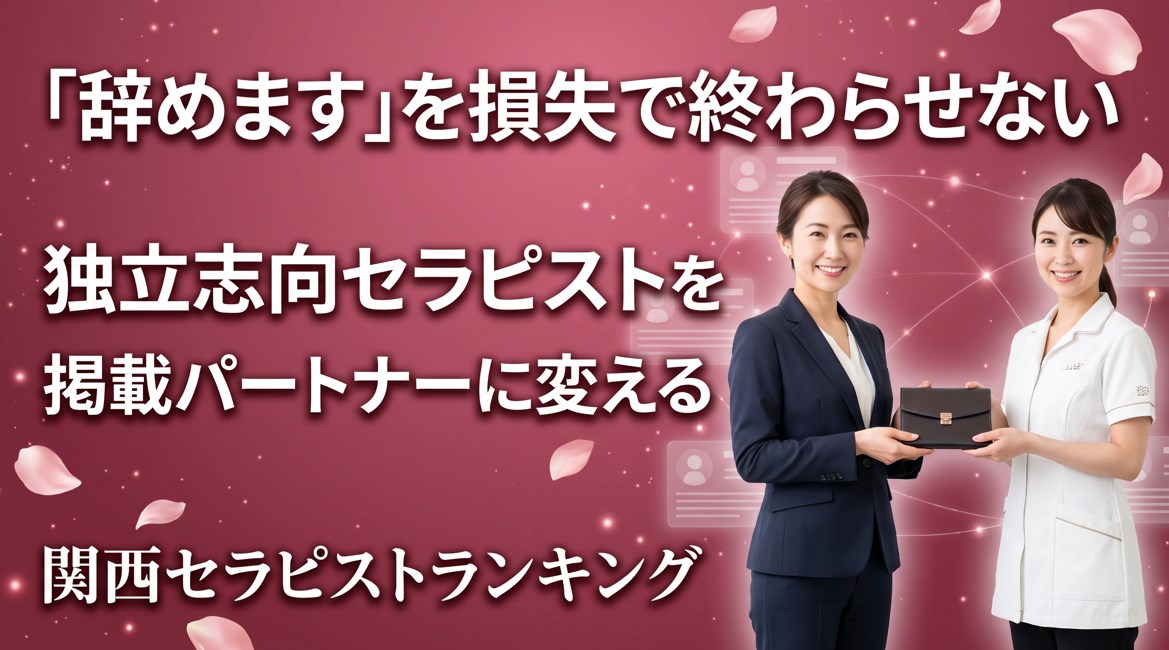 「辞めます」を損失で終わらせない｜独立志向セラピストを掲載パートナーに変える提携戦略｜関西セラピストランキング画像