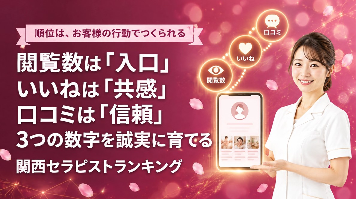 口コミ・いいね・閲覧数は「育てる」もの｜参加型ランキングで選ばれるセラピストの日々の積み重ね画像